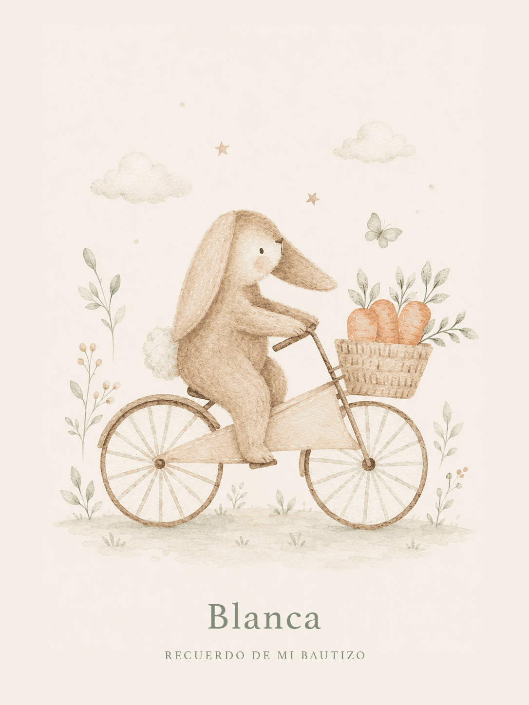Santito Conejo bici — ilustración en acuarela